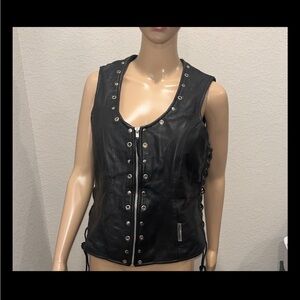 Vintage Milwaukee Black Leather Biker’s Vest with studded Eyelet Detailing